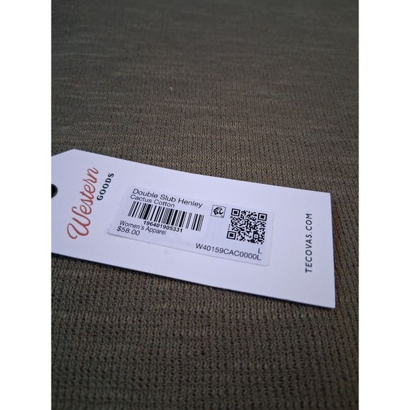 Tecovas Western Women's size Large Double Slub Goblincore Cropped Henley Shirt - Picture 7 of 12